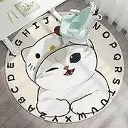 Round Kids Rugs with Funny Cat Printing Gaming Chair Mat 64'', Cute Animal Crawling Carpet for Child Play Mat Bedroom Rugs (Winking Kitty,64''x64'')