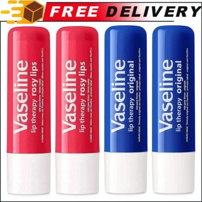 4-Pack Vaseline Lip Therapy Stick, Rosy Lips & Original Variety Pack 4.8g