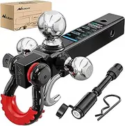 Nilight Trailer Hitch Tri-Ball Mount with Hook and Rotatable Tow Anti-Theft 3/4” Shackle Fits for 2inch Receiver Ball Size 1-7/8” 2” 2-5/16” GTW from 5000lbs to 10000lbs for RV SUV ATV Truck
