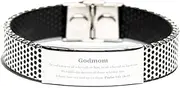 [Generic] Stainless Steel Bracelet Godmom Inspirational Engraved Jewelry Psalm 145: 18-19 for Birthday Gifts, Small, Silver Plated Zinc, Cubic Zirconia
