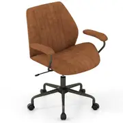 Costway Office Chair Mid Century Modern Swivel Computer Desk Chair w/Padded Arms Brown