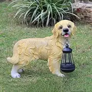 Garden Lighting and Décor, Solar Dog Statue with Lantern - Resin Golden Retriever Ornament with LED Light - Solar Powered Outdoor Lantern Sculpture(Stand)