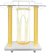 TT-YED Golden LED Light Acrylic Podium Stand, Luxury Transparent Acrylic Transparent Rolling Podium, Standing Large Space Podium, Church Fashion Professional Podium