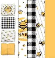 Bee Party Supplies - 24 Sheets Tissue Paper, Yellow Black Honey Bee Wrapping Tis