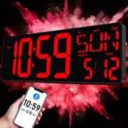 TXL 17.2'' Bluetooth Large LED Digital Wall Clock, Large Display Date and Tem...