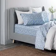 [MARTHA STEWART] Posy Full Bed Sheets - 4 Piece Set | 100% Egyptian Cotton | 1 Flat Sheet - 1 Fitted Sheet - 2 Pillowcases | Durable & Breathable Bedsheets | Easy Care | Soft Blue