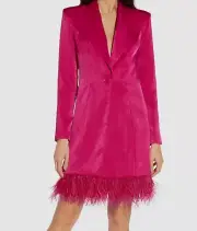 $295 Aidan Mattox Women's Red Feather Hem Mini Sheath Tuxedo Jacket Dress Size 2