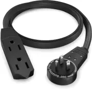 Cable 2 Ft 360° Rotating Flat Plug Extension Cord/Wire, 16 AWG Multi 3 Outlet