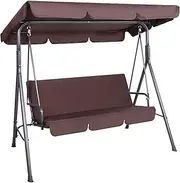 Gardeon Outdoor Swing Chair 3 Seater Brown Garden Bench Hanging Seat, Patio Baconly Furniture Chairs, with Adjustable Canopy Cushions Stand Water Resistant 200kg Capacity