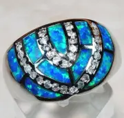 Australian Opal Inlay & White Topaz 925 Sterling Silver Ring Jewelry Sz 8 BP654