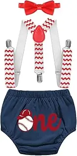 [MYRISAM] Baseball Cake Smash Outfit Baby Boys First Birthday Photo Prop Suspender Diaper Cover Bow Tie Baby Shower Costume