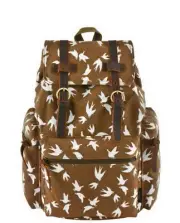 14x16 Brown Canvas Swallow Print Leisure Travel Backpack Causal Backpack