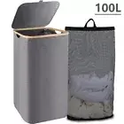 Collapsible Laundry Basket with Lid Large Bamboo Washing Storage Hamper Basket