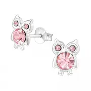 Kids Silver Crystal Owl Stud Earrings