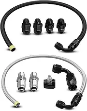 6AN Fuel Line Kit, 25 Inch Power Steering Hose Kit Compatible with Chevy C10 LS Swap Connects GM Type 2, Nylon Braided Fuel Line Hose Fitting Kit