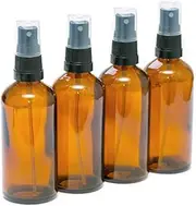 PACK of 4 Amber Glass Bottles with Black Atomiser Sprays for Essential Oil Aromatherapy Use 100ml