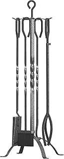 Fire Beauty 5 Pieces Fireplace Tools Sets Fireplace Accessories Tools Holder with Handles Tools for Indoor Fireplace Decor Outdoor Fire Pit Modern Tool(Pewter)
