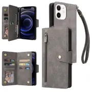 Willow Buckle Zipper Wallet Phone Purse Case With Straps for Iphone-Gray