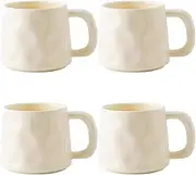 [Qiccijoo] Coffee Mug Set for 4,Ceramic Coffee Cups 400ml/14 Ounce Coffee Mugs with Handles Porcelain Mugs Sets Large Coffee Mugs for Latte,Cappuccino, Tea, Hot Cocoa, Milk (Matte White)