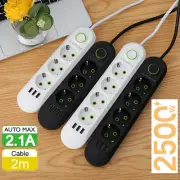 EU Plug Power Strip with 3 USB Ports Extension Cord Socket Network Filter Round
