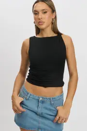 Black Sleeveless Twist Shoulder Top - Size 16XL, Women's Tank