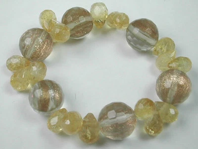 Citrine Briolette simulated Rutilated Quartz Crystal Stretch Handmade Bracelet