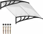 Costway 122 x 99cm Window Door Awning Canopy w/ UPF50+ Sun Rain Snow Protection Hallow Polycarbonate Sheet, Entry Door Outdoor Patio Overhang Awing Exterior (Dark)