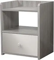 Bedside Table, Modern Nightstand with Drawer and Shelf, Minimalist and Practical End Side Table with Open Storage Shelf for Bedroom, White&Grey