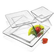 "SEDLAV 12-Piece Square Clear Glass Dinnerware Set - Elegant Dining Essentials for Any Occasion"