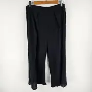 Rusty Split Leg Pants Womens 12 Black Back Elastic Waist Cotton Beachwear NWT