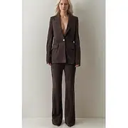 Two Piece Jumpsuit / Pantsuit Faux Suede Mother of the Bride Blazer Set Elegant Vintage Simple V Neck Peak Lapel Stitching Detail Floor Length Stretch Long Sle