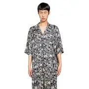 [LANEUS] Camicia da bowling in raso con stampa floreale Black&White
