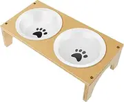 UKQRRTC Ceramic Dog Food and Water Bowl, Double Dog Feeding Bowl, Pet Feeder Bowl, Elevated Pet Food Bowl with Bamboo Stand for Small Cats Dogs (Dog Paw Pattern)