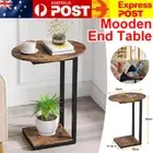 Brown C-Shaped Wood End Table with Metal Frame Sofa Side Table Small Space