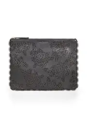 Black Leather Floral Laser Cut Clutch