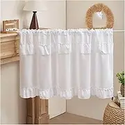 1 Panel Rod Pocket Valance Curtains, Semi Sheer Small Drape Privacy Added Short Window Treatments Ruffle Half Window Curtain for Laundry Dining Room Basement, WxL(White,230x45cm(91x18in))