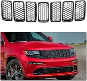 7PCS Glossy Black Honeycomb Mesh Front Grill Inserts kits Replace for 2014-2016 Jeep Grand Cherokee WK Laredo/Altitude/Limited/Overland/Summit