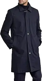 [Zylphorix] Men's Mid Long Single Breasted Wool Blend Coat Lapel Simple Solid Commute Overcoat Winter Pocket Warm Outerwear