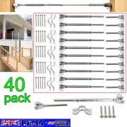 40PK Stainless Steel Rope Wire DIY Balustrade Kit Jaw/Swage Fork Turnbuckle Kits