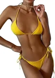 [Generic] Women Drawstring Push Up Bikini Bathing Suit Tie Front Two Pieces Swimsuit