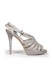 Grey Croc Embossed Platform Strap Sandals