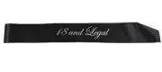 18th Birthday Sash - 18 And Legal - Black/Silver Edwardian Font