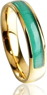[JASXEYO] Mens Rings,Vintage Artificial Opal Emerald Green Simple Men's and Women's Titanium Steel Rings, Stainless Steel Gold Plated Rings,fidget rings,gold rings,Anxiety Rings for Men and Women.