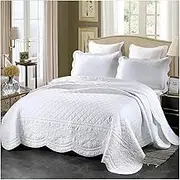Quilt Set Queen King Size White Khaki Green Cotton Classic Geometric Diamond Pattern Ultra Soft Cotton Lightweight Bedding Bedspread Coverlet(White,229x229cm+51x71cm x2)