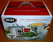 Parini Cookware S/S 3-in-1 Pasta Multicooker 4.75QT Stock Pot Colander & Steamer
