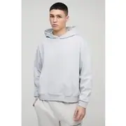 Mens Light Grey Oversized Boxy Heavyweight Interlock Hoodie