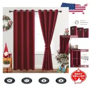 Luxury Red Blackout Curtains with Tiebacks - Noise Reducing, Set of 2 Panels