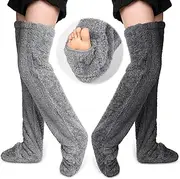 [Vicenpal] 2 Pairs High Fuzzy Socks over Knee Winter Leg Warmers Plush Extra Thick Slipper Socks for Women Christmas Sleeping