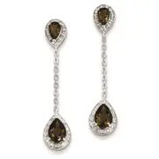 Sterling Silver Diamond Smoky Quartz Earrings