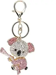 [Fdit] Rhinestone Koala Keychain Koala Bear Gift Metal Pendant Small Alloy Gold Crystal Necklace Keyring Petite Little Miniature Tiny Beaded Trim
